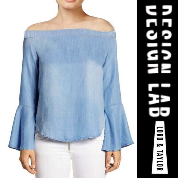 Design Lab Lord & Taylor Women's Chambray Off-The-Shoulder Top - Picture 1 of 5